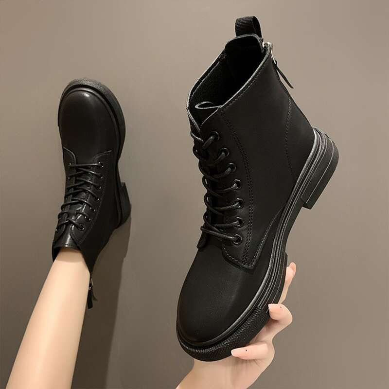 

Zip Back Lace-up Front Boots, Black