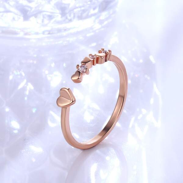 

18K Gold Plated Heart Decor Cuff Ring, Rose gold