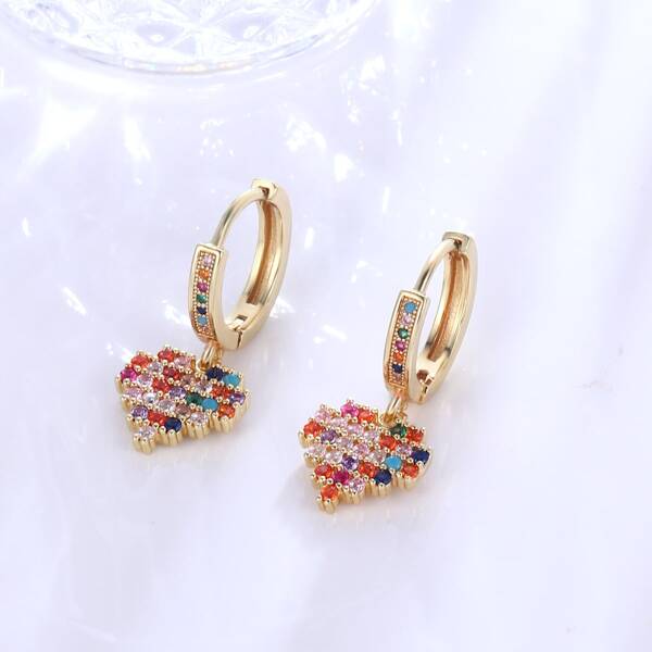 

18K Gold Plated Zircon Heart Decor Drop Earrings