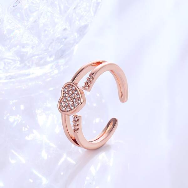 

18K Gold Plated Heart Decor Cuff Ring, Rose gold