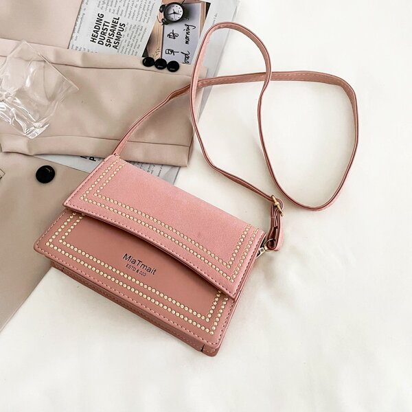 

Letter Graphic Stitch Detail Square Bag, Pink