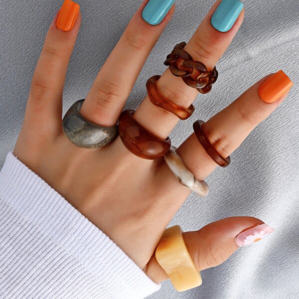 

7pcs Chain Design Ring, Multicolor