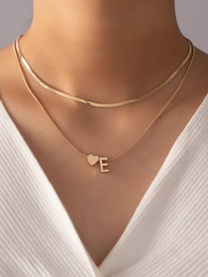 1入組字母裝飾多層次項鍊銅首飾類