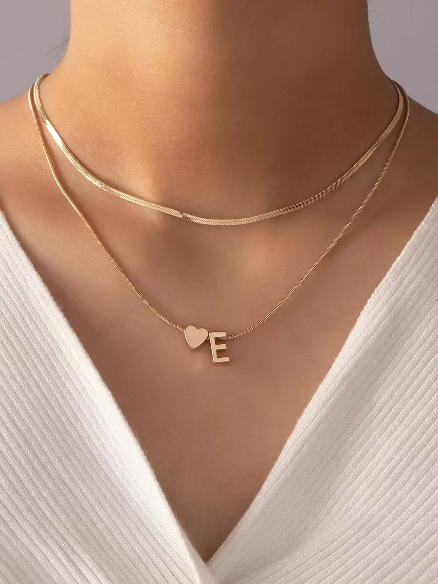 1pc Letter Decor Layered Necklace Copper Jewelry - Yellow Gold - View 1