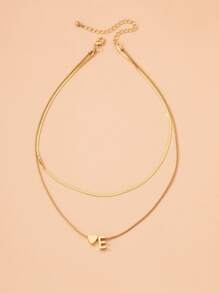 1pc Letter Decor Layered Necklace Copper Jewelry - Yellow Gold - View 2