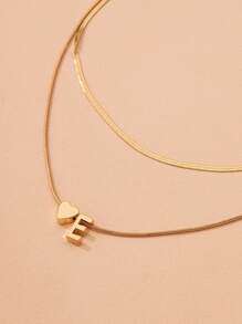 1pc Letter Decor Layered Necklace Copper Jewelry - Yellow Gold - View 3