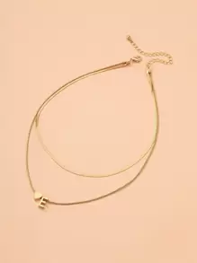1pc Letter Decor Layered Necklace Copper Jewelry - Yellow Gold - View 4
