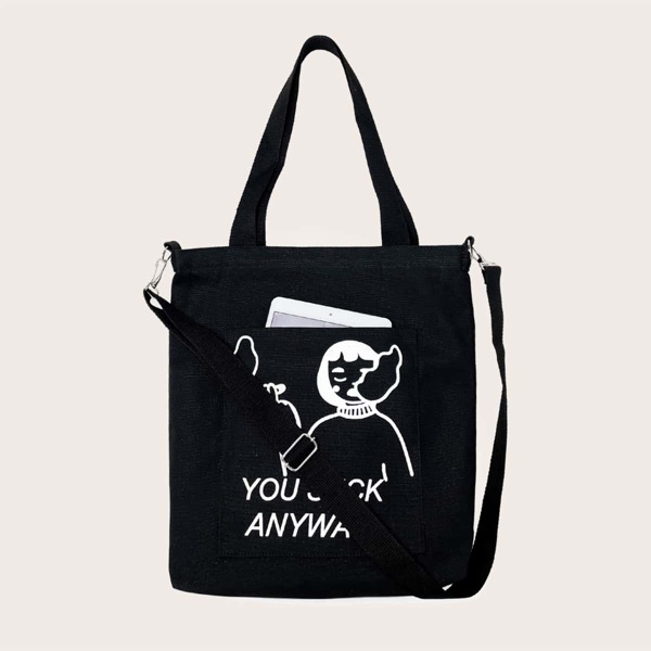 

Figure Graphic Canvas Tote Bag, Black