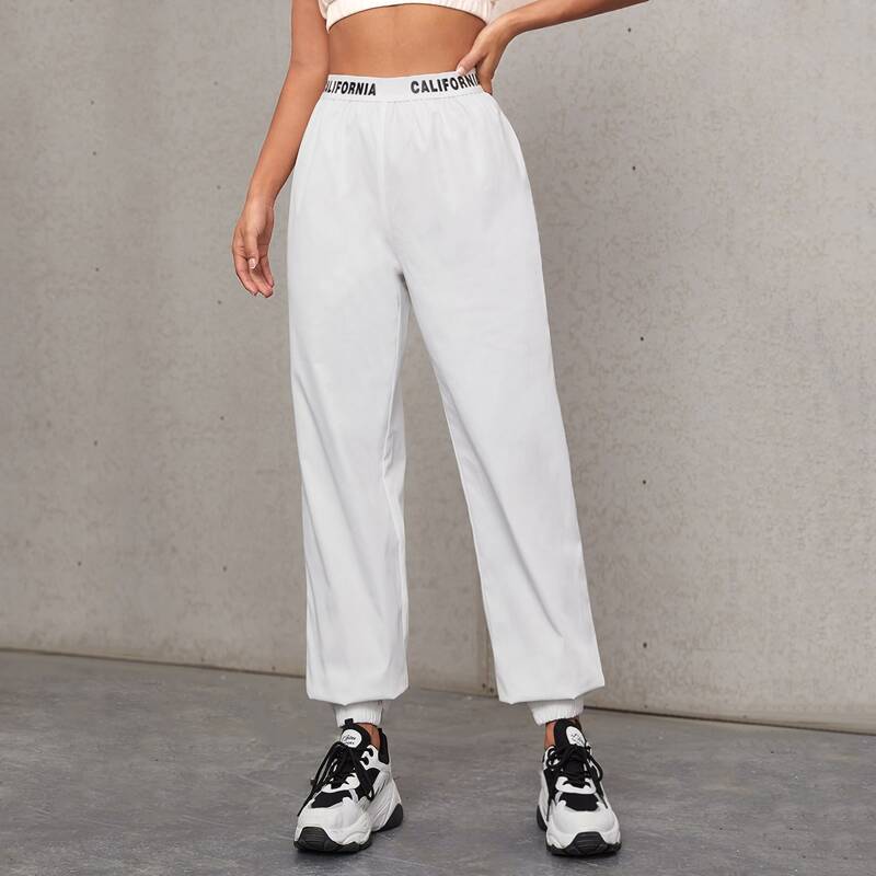 

Letter Graphic High Waist Pants, White