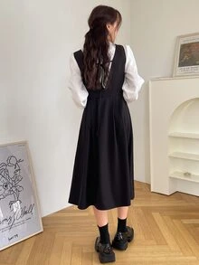 DAZY 後綁帶褶皺洋裝和襯衫 - 黑與白 - 查看 2