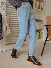 DAZY High Waist Slant Pocket Mom Fit Jeans - Light Wash - View 3