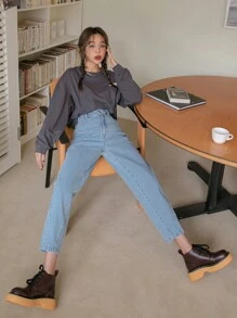 DAZY High Waist Slant Pocket Mom Fit Jeans - Light Wash - View 2