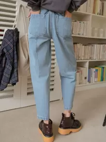 DAZY High Waist Slant Pocket Mom Fit Jeans - Light Wash - View 6