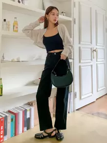 DAZY Pointelle Knit Open Front Crop Cardigan,Fall Clothes - Apricot - View 4