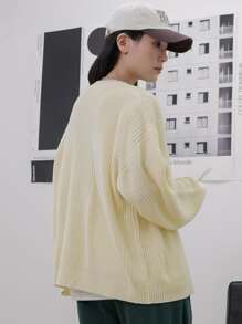 DAZY Cárdigan unicolor de hombros caídos - Beis - Ver 2