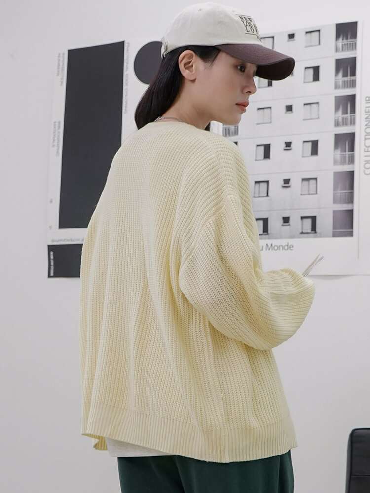 DAZY Solid Drop Shoulder Cardigan - Beige - View 2