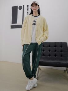 DAZY Cárdigan unicolor de hombros caídos - Beis - Ver 7