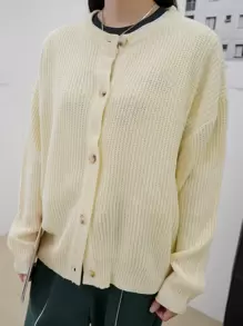 DAZY Cárdigan unicolor de hombros caídos - Beis - Ver 1