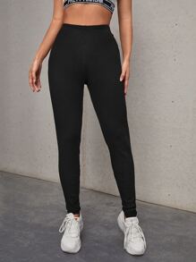 SHEIN Solid Ribbed Knit Leggings