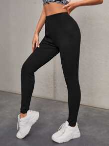 SHEIN Solid Ribbed Knit Leggings