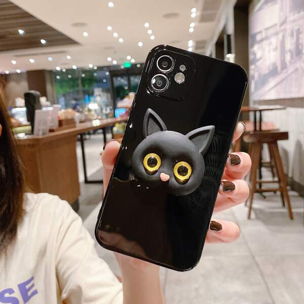 

3D Cat Decor Phone Case, Black