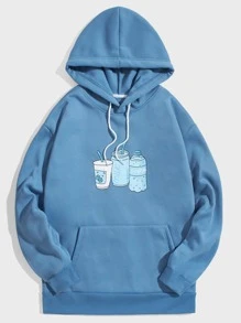 Chillumni Áo nỉ Nam Dây kéo Hoạt hình Lá thư Sẵn sàng - Màu xanh lam - Xem 1