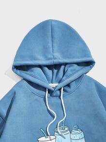 Chillumni Áo nỉ Nam Dây kéo Hoạt hình Lá thư Sẵn sàng - Màu xanh lam - Xem 4