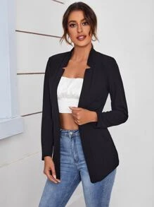 SHEIN Privé Solid Notched Open Front Blazer In Fall/Winter - Black - View 1