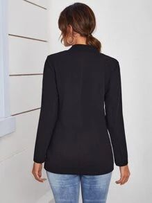 SHEIN Privé Solid Notched Open Front Blazer In Fall/Winter - Black - View 2