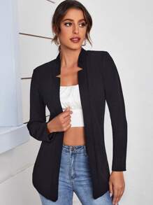 SHEIN Privé Solid Notched Open Front Blazer In Fall/Winter - Black - View 5