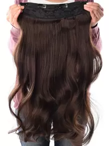 24inch Wavy Synthetic Hair Extension With Clips, 4 Clips One Piece, Heat Resistant Fiber - Mocha Brown - View 2