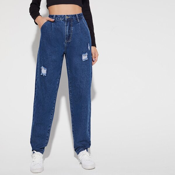 

High Waisted Ripped Jeans, Medium wash