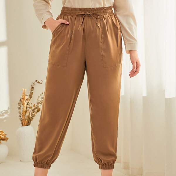 

Plus Drawstring Waist Joggers, Brown