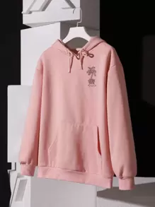 tacikworks Capucha de hombros caídos con diseño con cordón con estampado de árbol - Rosa Pálido - Ver 1