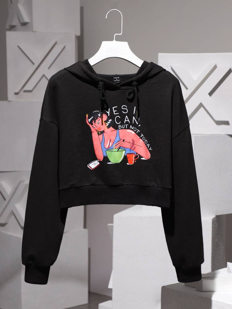 HABITOBEATRIZ Drop Shoulder Figure Graphic Hoodie - Black - View 1