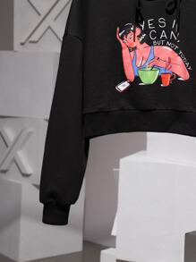 HABITOBEATRIZ Drop Shoulder Figure Graphic Hoodie - Black - View 3