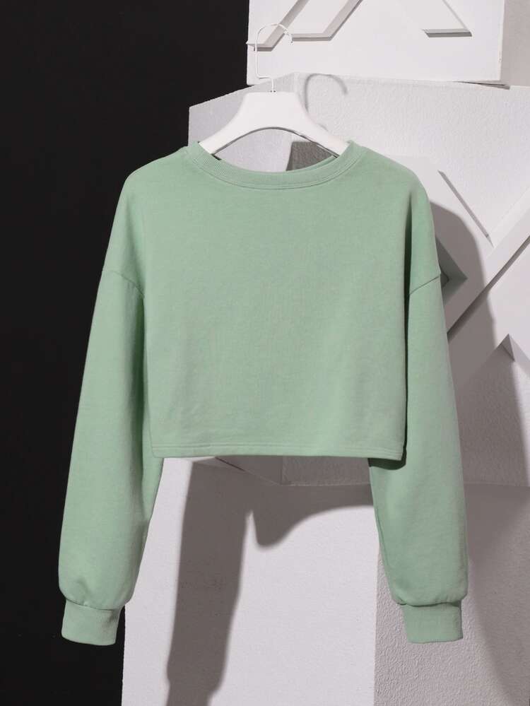 YinLu Sudadera corta con estampado de figura de hombros caídos - verde menta - Añade 2