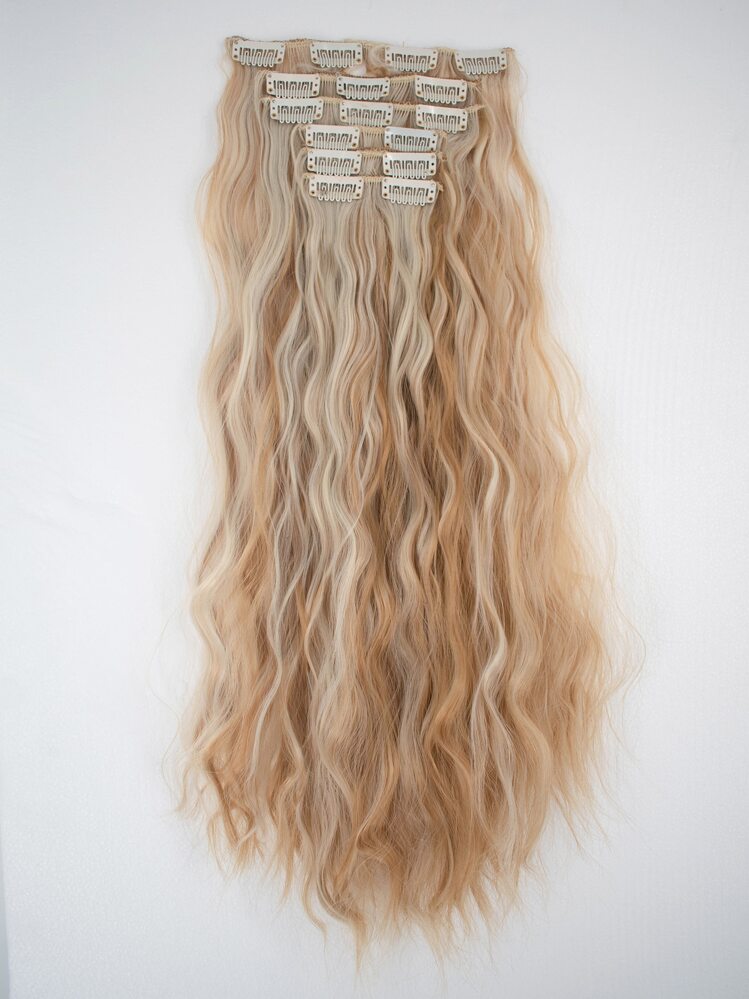 22-Inch Cream Curl Clip In Multi-Colored Hair Extensions With 16 Clip 6 Pieces Style Wig Pieces - Gold - View 1