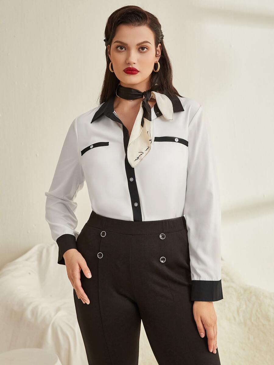Camisa ribete en contraste - Blanco y Negro - Ver 1