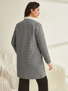 SHEIN Franclia Plus Plaid Button Through Coat - Grey - View 2