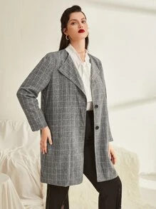 SHEIN Franclia Plus Plaid Button Through Coat - Grey - View 3