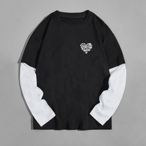 

Guys 2 In 1 Heart Graphic Tee, Black and white