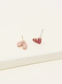 水钻心形设计耳钉 情人节、妈妈、母亲、母亲节、礼物 - 玫瑰金 - 查看 2