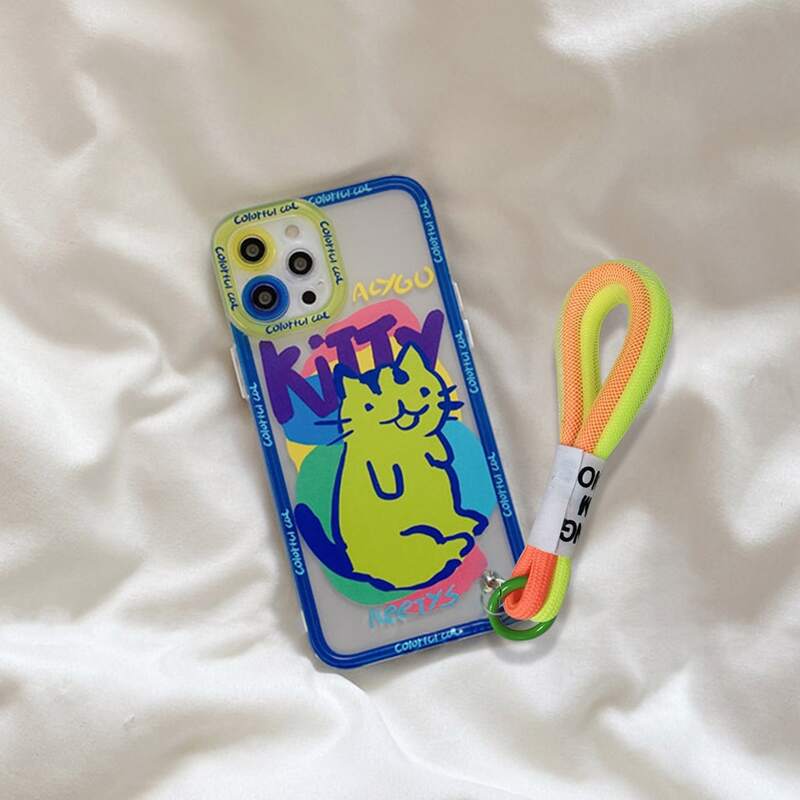 

Cartoon Graphic Phone Case With Lanyard, Multicolor