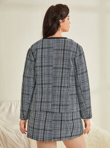 SHEIN Unity Abrigo de cuadros unido en contraste tweed - Multicolor - Ver 2