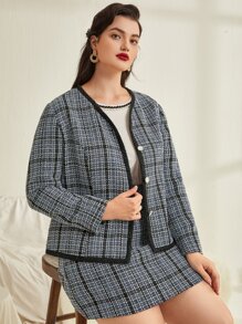 SHEIN Unity Abrigo de cuadros unido en contraste tweed - Multicolor - Ver 4