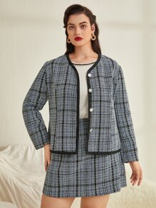 SHEIN Unity Abrigo de cuadros unido en contraste tweed - Multicolor - Ver 5