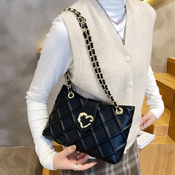 

Metal Decor Textured Square Bag, Black