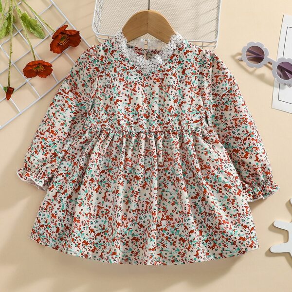 

Baby Allover Print Lace Trimed Dress, Multicolor