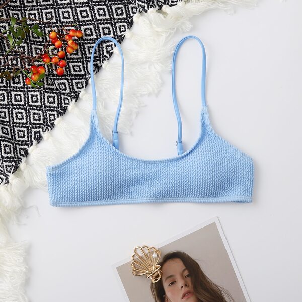 

Plain Textured Bikini Top, Blue